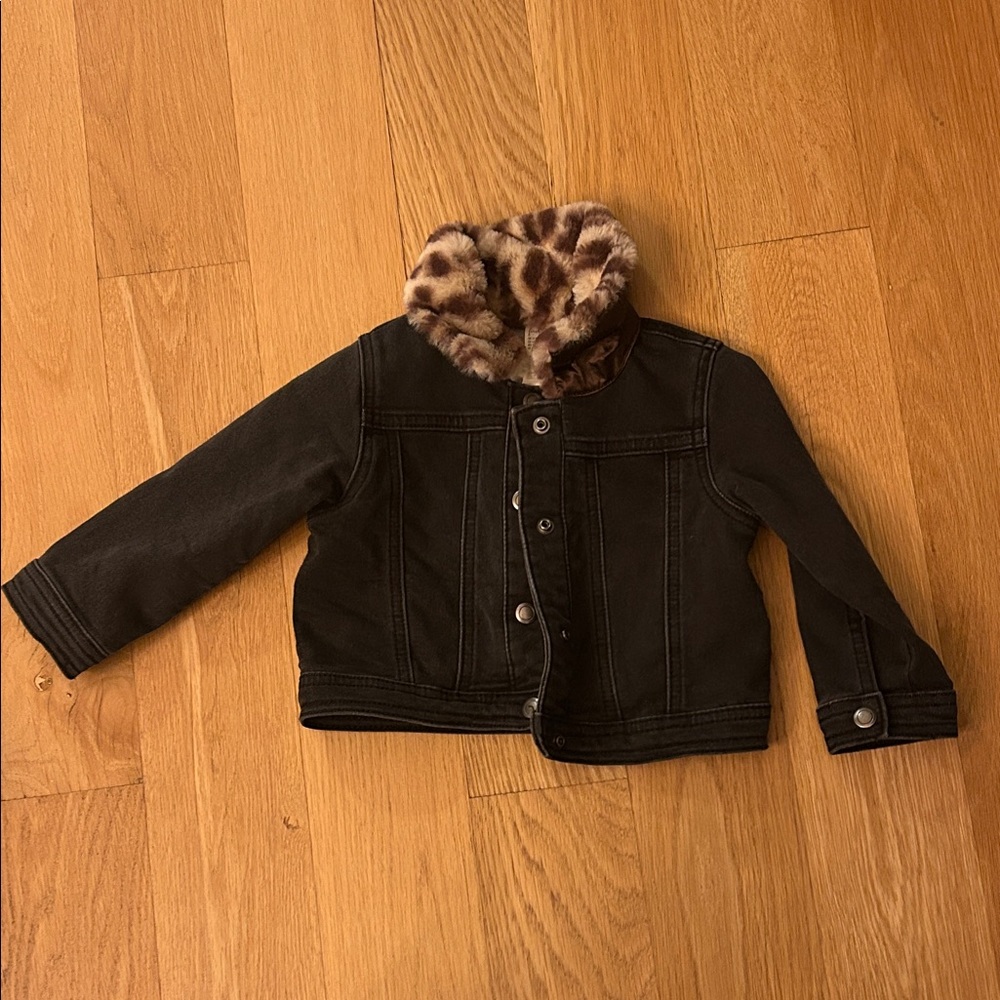 First Impressions Kids Black Denim Jacket with Faux Fur Collar
